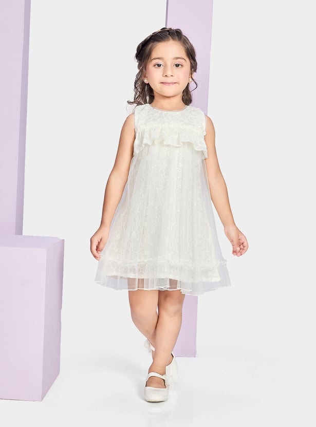 PEPPERMINT Girls Embroidered Ruffled Dress
