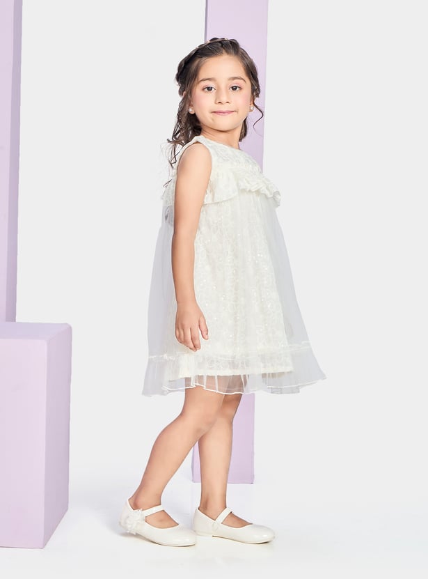 PEPPERMINT Girls Embroidered Ruffled Dress