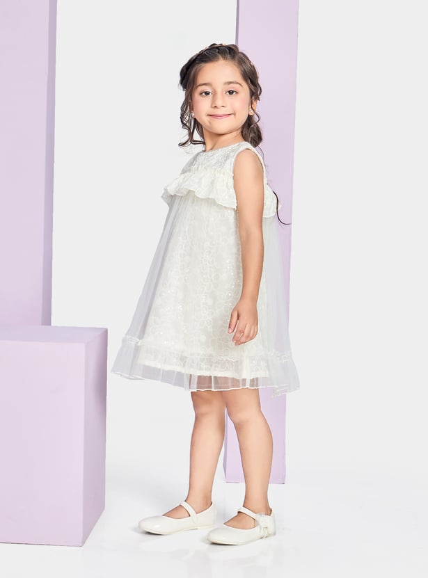 PEPPERMINT Girls Embroidered Ruffled Dress