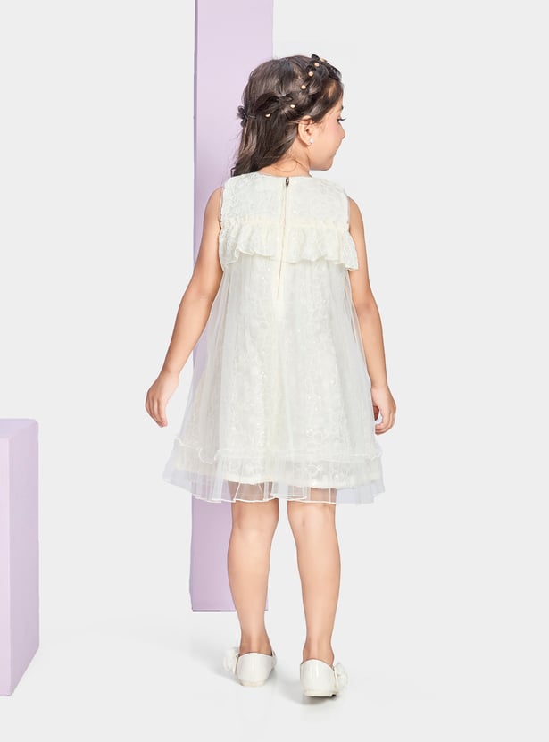 PEPPERMINT Girls Embroidered Ruffled Dress