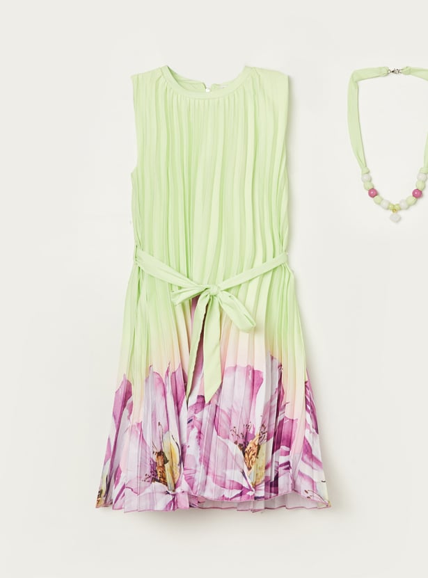 PEPPERMINT Girls Pleated Dress with Necklace