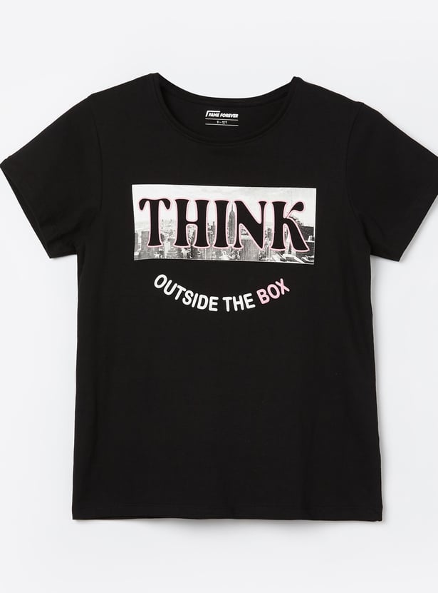 FAME FOREVER Girls Typographic Print T-shirt