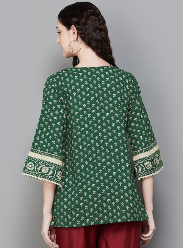 LIBAS Floral Print V-Neck 3/4th Sleeves A-line Kurti