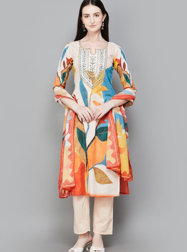 LIBAS Floral Print A-line Kurta Set