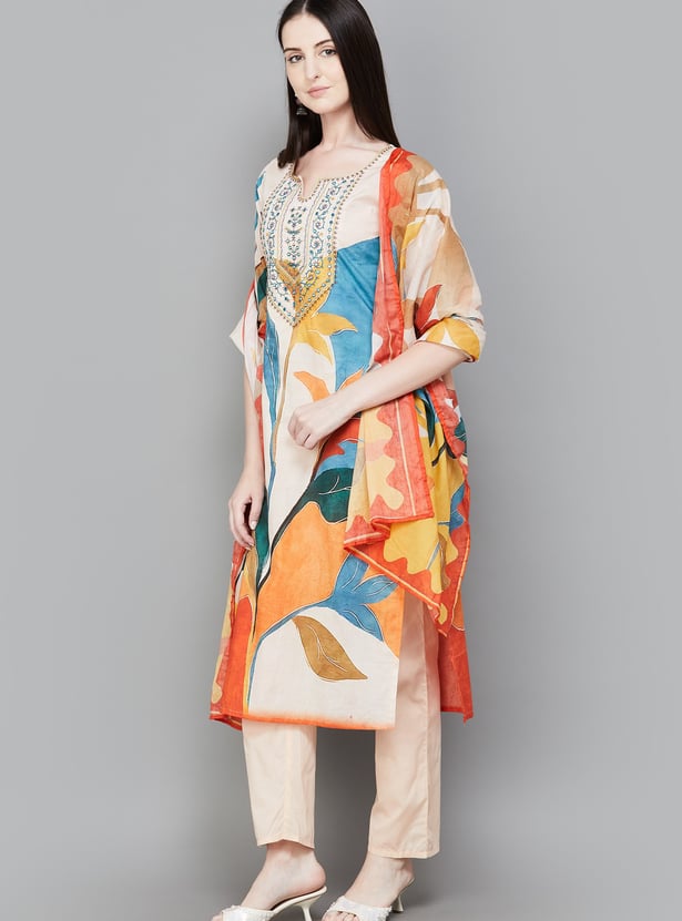 LIBAS Floral Print A-line Kurta Set