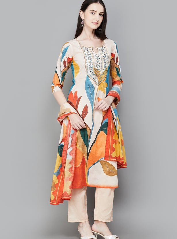 LIBAS Floral Print A-line Kurta Set