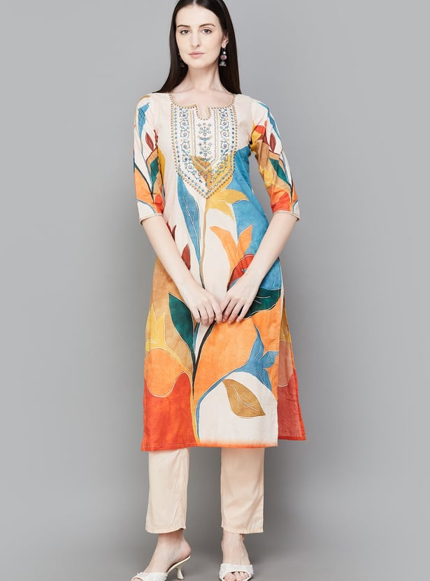 LIBAS Floral Print A-line Kurta Set