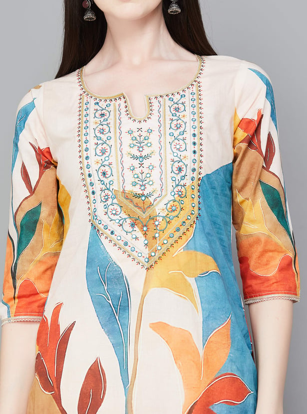 LIBAS Floral Print A-line Kurta Set
