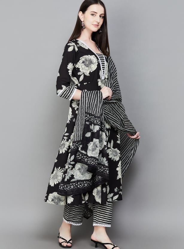 LIBAS Floral Print A-line Kurta Set