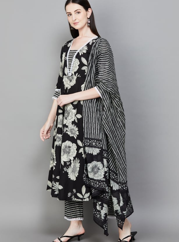 LIBAS Floral Print A-line Kurta Set