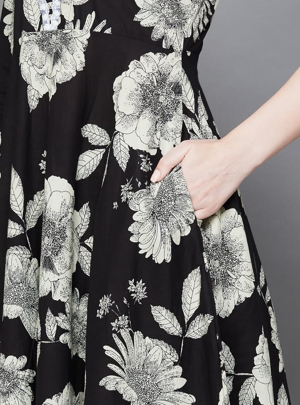 LIBAS Floral Print A-line Kurta Set