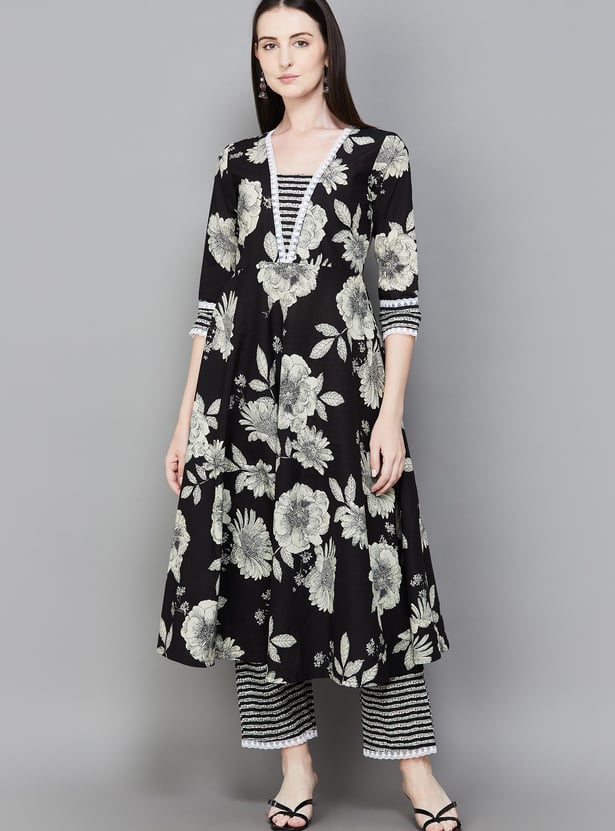 LIBAS Floral Print A-line Kurta Set