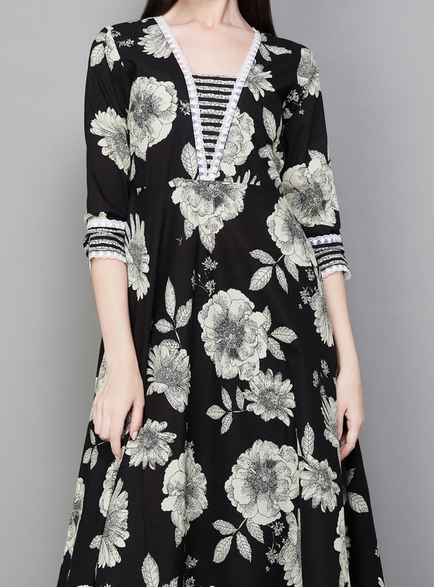 LIBAS Floral Print A-line Kurta Set