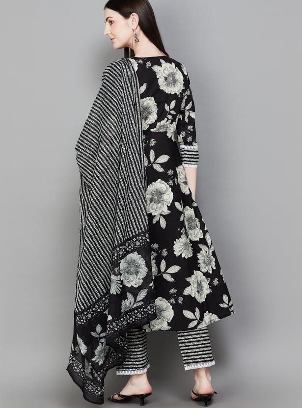 LIBAS Floral Print A-line Kurta Set