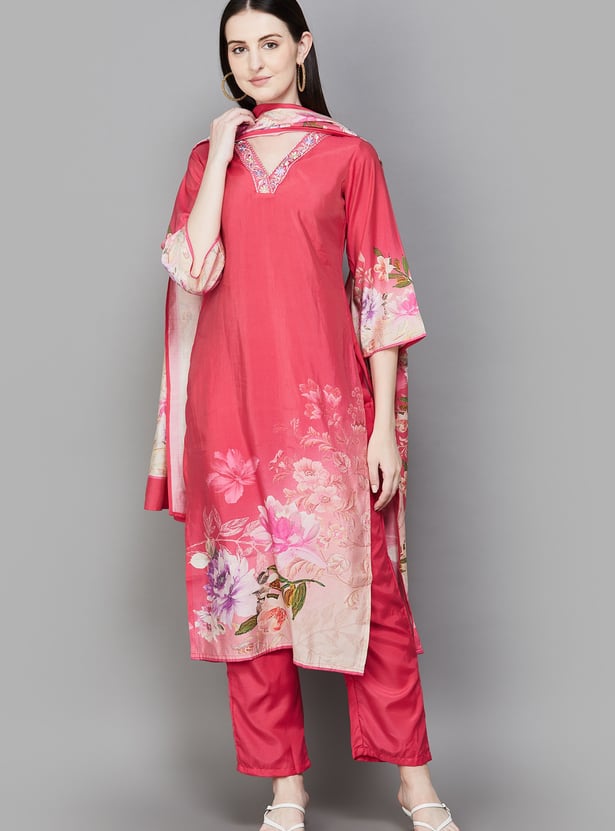 LIBAS Floral Print Straight Kurta Set