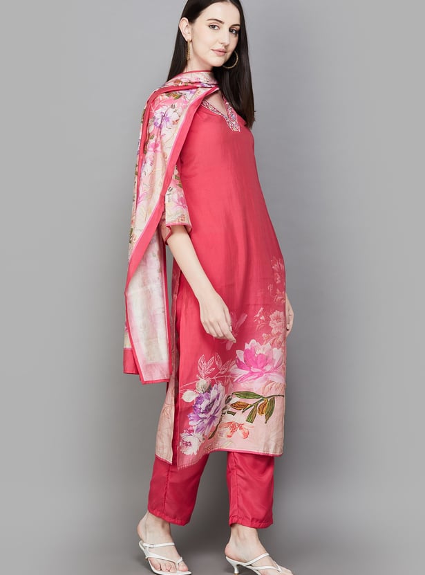 LIBAS Floral Print Straight Kurta Set