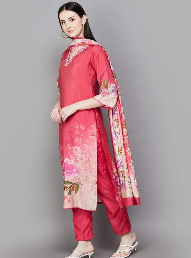 LIBAS Floral Print Straight Kurta Set
