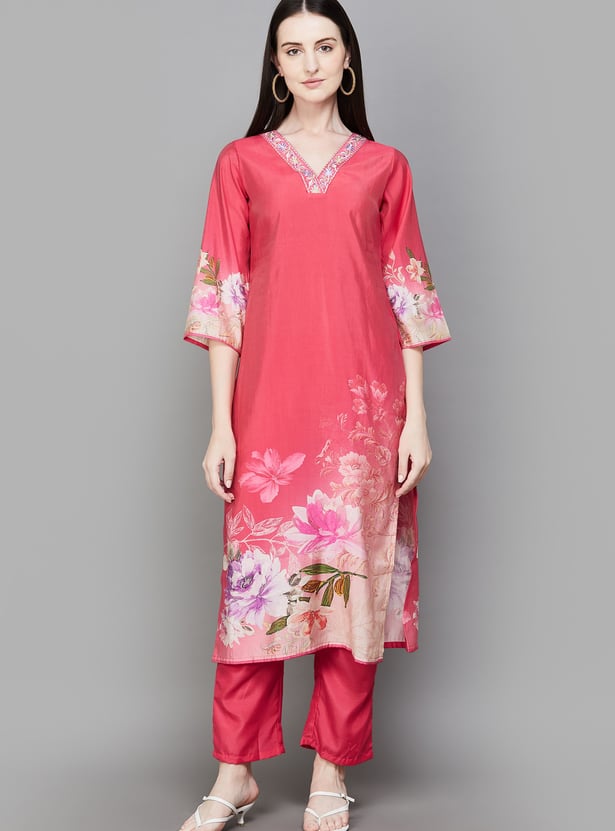 LIBAS Floral Print Straight Kurta Set