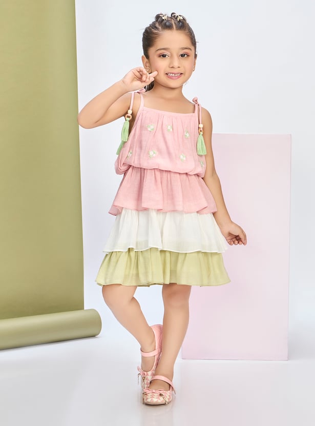 PEPPERMINT Girls Embroidered Tiered Dress