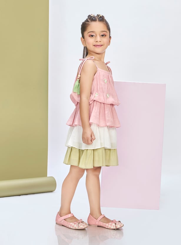 PEPPERMINT Girls Embroidered Tiered Dress
