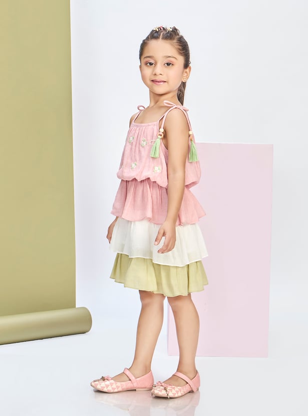 PEPPERMINT Girls Embroidered Tiered Dress