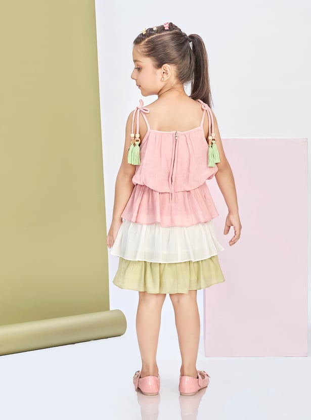 PEPPERMINT Girls Embroidered Tiered Dress