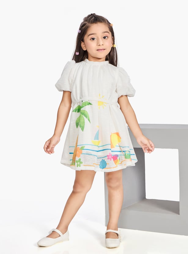 PEPPERMINT Girls Printed A-Line Dress with Belt