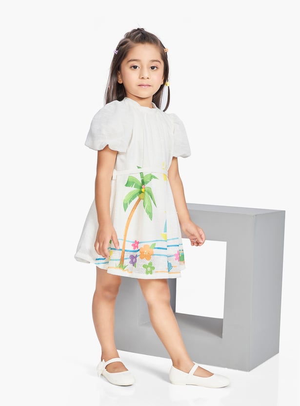 PEPPERMINT Girls Printed A-Line Dress with Belt