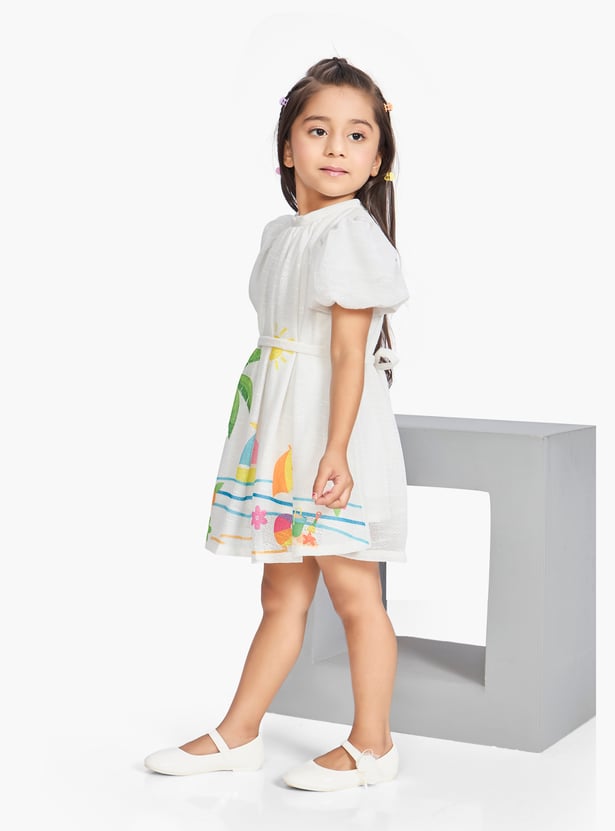 PEPPERMINT Girls Printed A-Line Dress with Belt