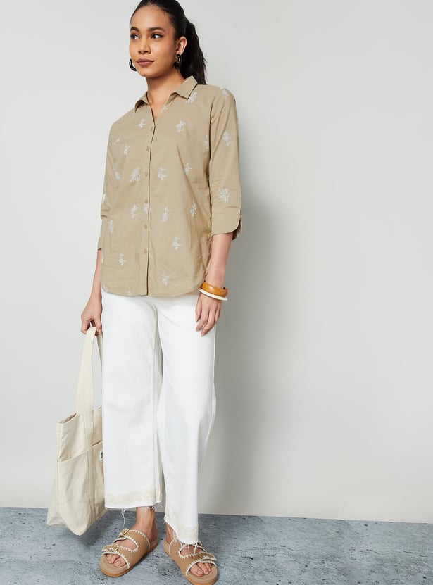 COLOUR ME Floral Embroidered Shirt