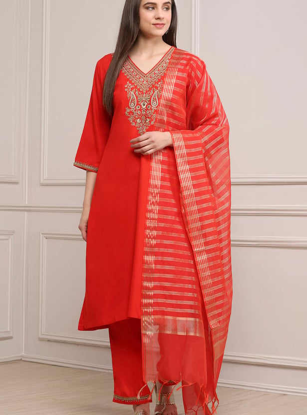 BIBA Embroidered A-Line Kurta Set