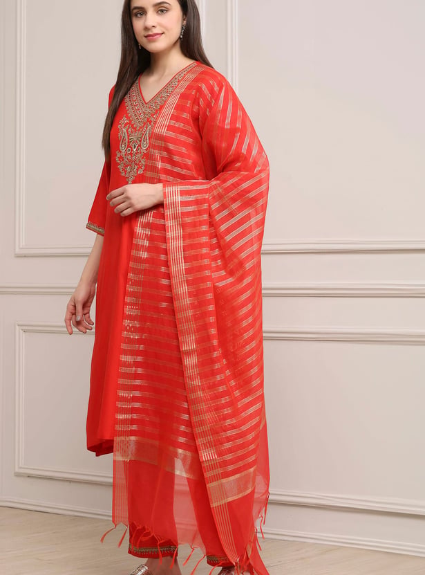 BIBA Embroidered A-Line Kurta Set