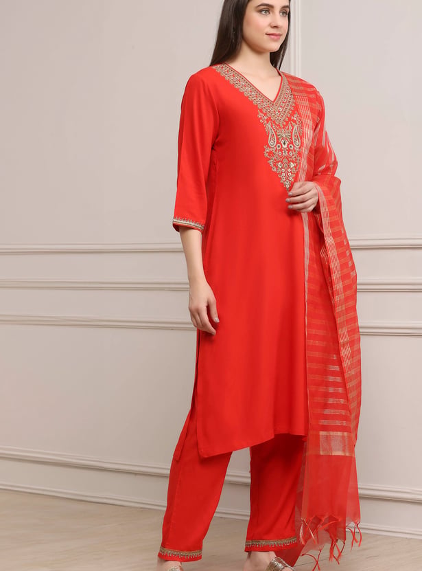 BIBA Embroidered A-Line Kurta Set