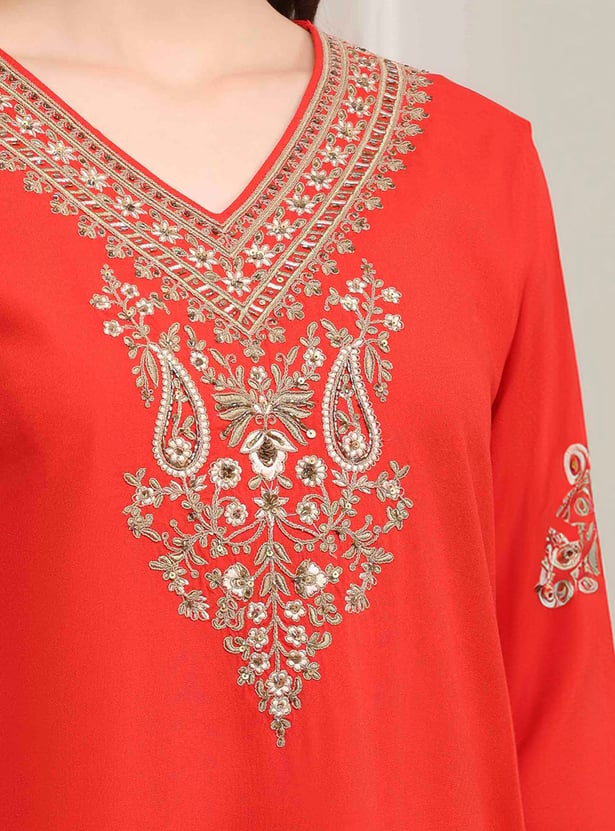 BIBA Embroidered A-Line Kurta Set