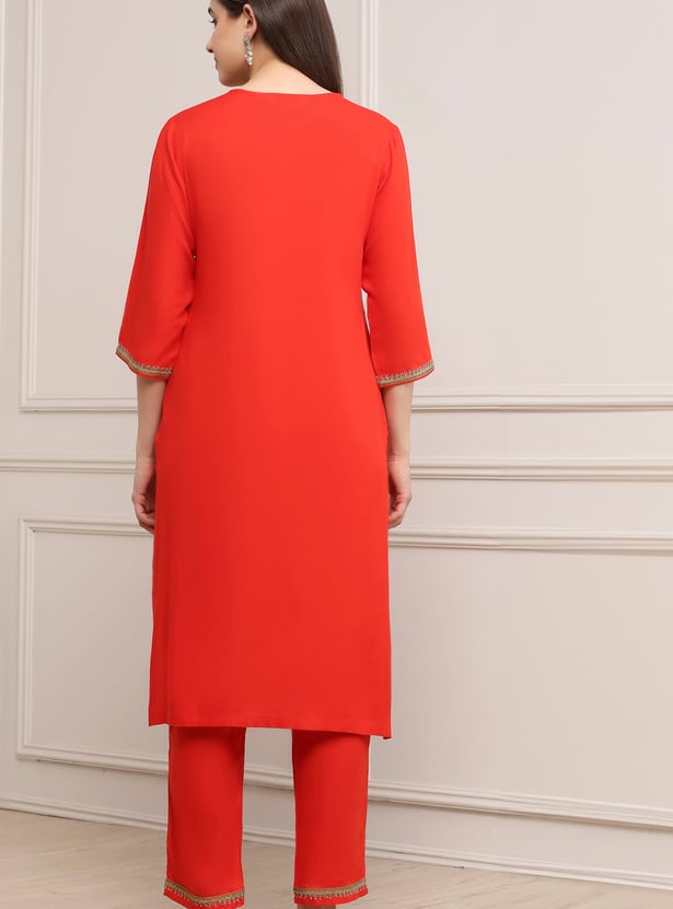 BIBA Embroidered A-Line Kurta Set