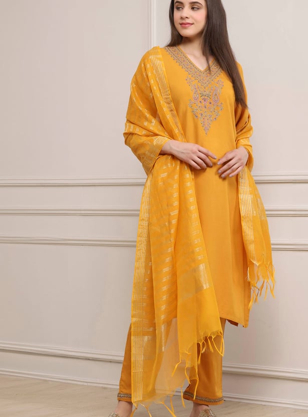 BIBA Embroidered A-Line Kurta Set