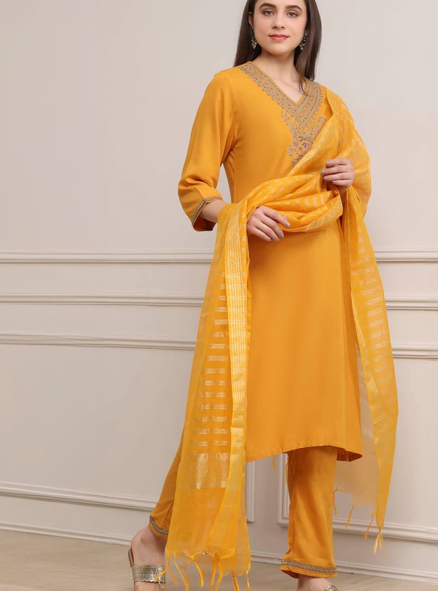 BIBA Embroidered A-Line Kurta Set
