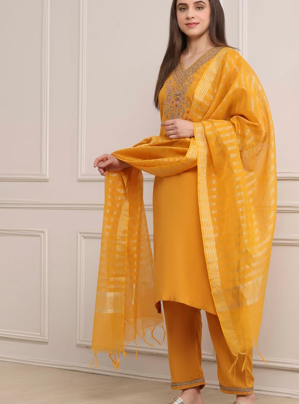 BIBA Embroidered A-Line Kurta Set