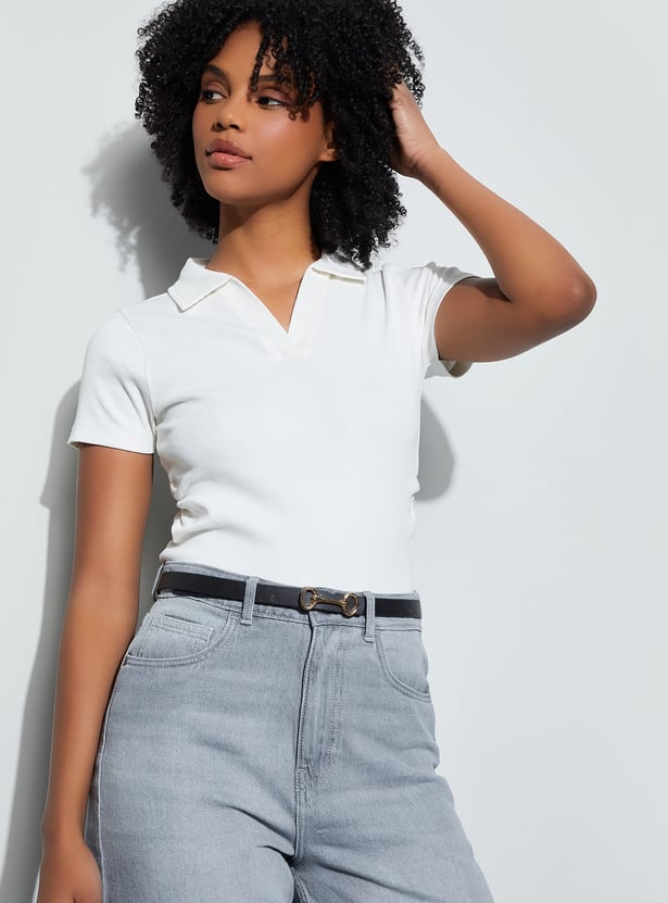 GINGER Knit Johnny Collar T-shirt