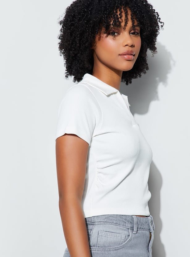 GINGER Knit Johnny Collar T-shirt