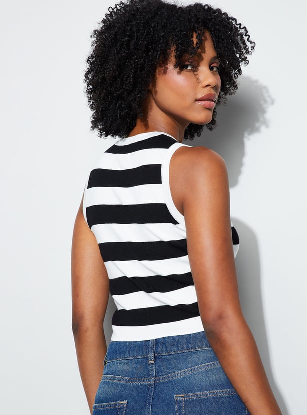 GINGER Striped Sleeveless Crop Top
