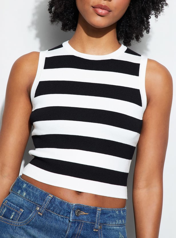 Buy GINGER Striped Sleeveless Crop Top from Ginger at just INR 799.0