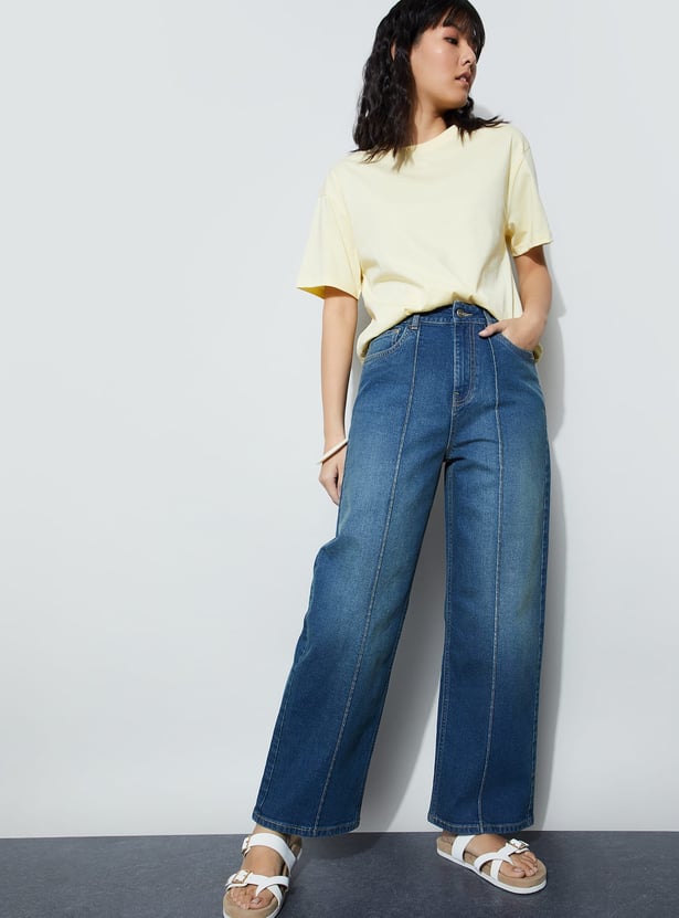 FAME FOREVER Washed High-Rise Wide Leg Jeans