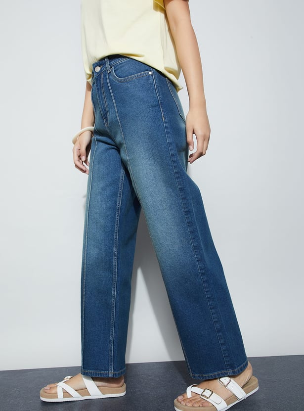FAME FOREVER Washed High-Rise Wide Leg Jeans