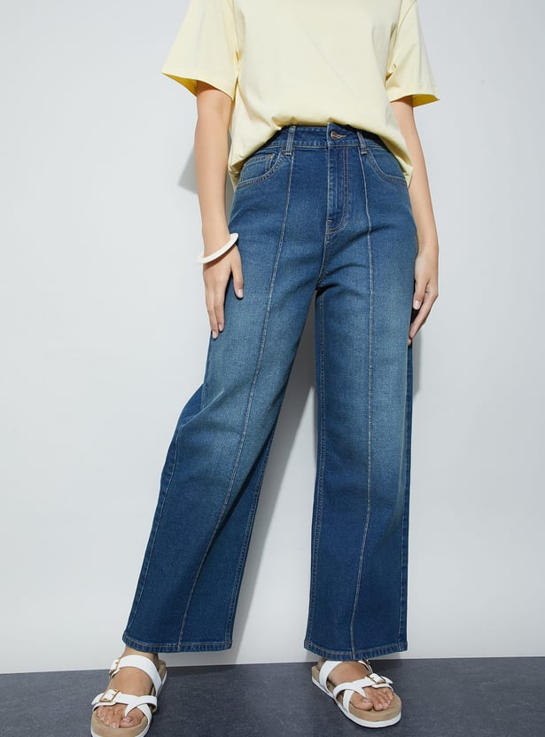 FAME FOREVER Washed High-Rise Wide Leg Jeans