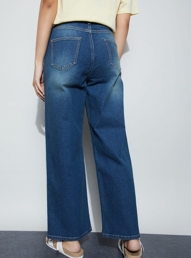 FAME FOREVER Washed High-Rise Wide Leg Jeans