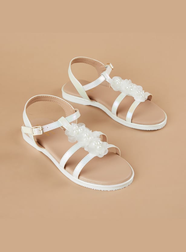 FAME FOREVER Girls Floral Applique Sandals