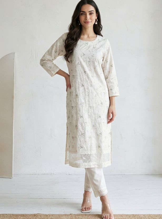 W Solid Straight Pants with Drawstring Closure