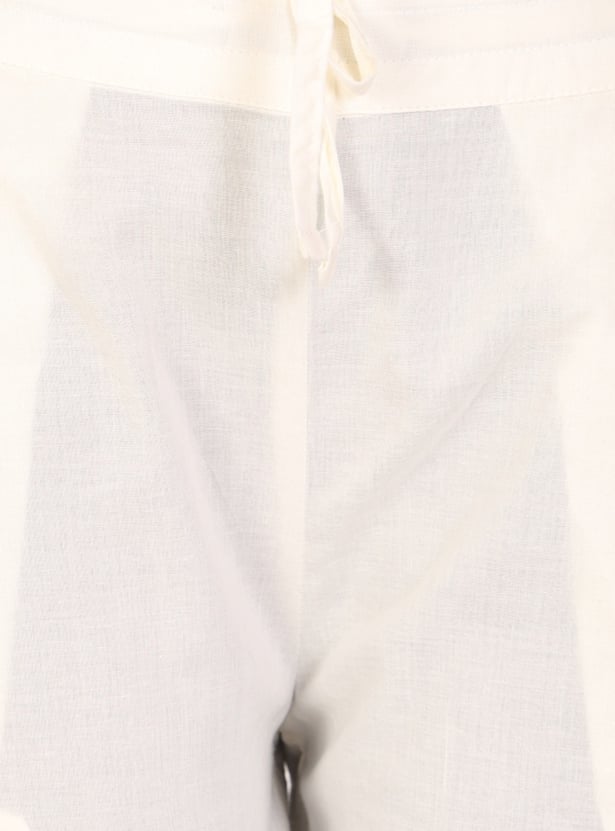 W Solid Straight Pants with Drawstring Closure