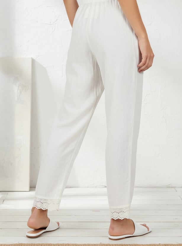 W Solid Straight Pants with Drawstring Closure